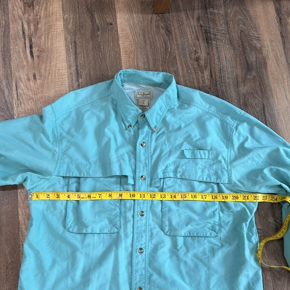 LL Bean Fishing Shirt Mens Medium Light Green Button Up Long Sleeve - Picture 5 of 12